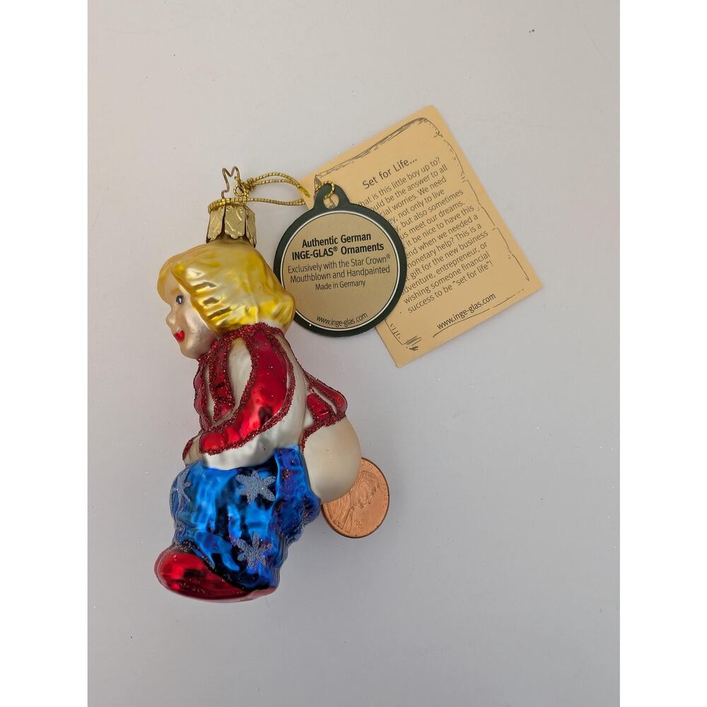 Inge-Glas German Glass Ornament Set for Life Little Boy Mooning Lucky Penny